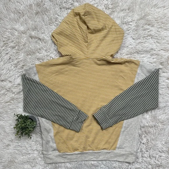 🎉HP🎉 Hem & Thread Striped Terry Hoodie 💗 Mustard Sage Green & Gray - Picture 4 of 16